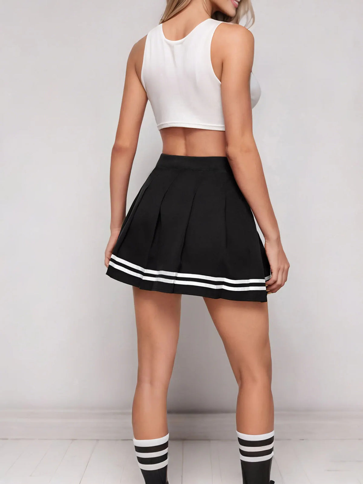 Women's High-Waisted Pleated Mini Skirt in Black A-Line School Uniform Style Sporty Casual Spring Summer Fashion