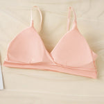 Women Ribbed Triangle Bra And Panties Set Wireless V Neck Thin Strap Bra Low Waist Briefs Ladies Removable Pads Lingerie Set