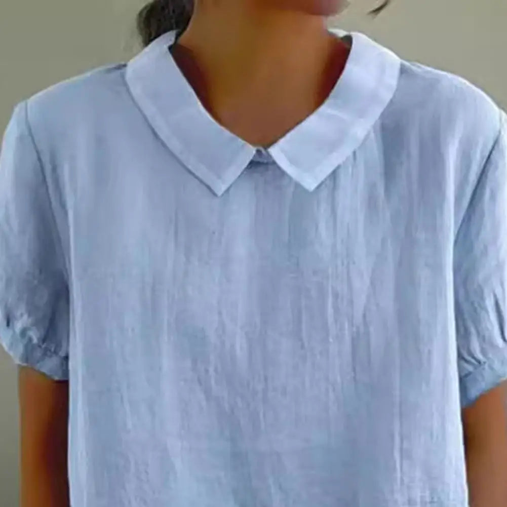 Summer Women Shirt Lapel Short Sleeve Solid Color Pullover Top Solid Color Loose Fit Shirt Tops Casual Streetwear