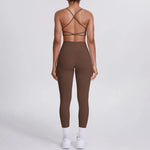 Women's Seamless Yoga Set Cross Back Sports Bra & High Waist Booty Lifting Yoga Leggings Gym Running Fitness Workout Outfit