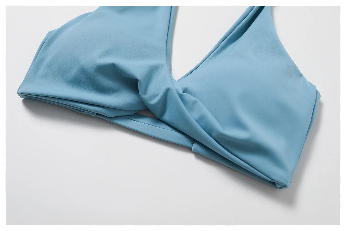 Women's Nylon Sports Bra Halter Sports Underwear Front Twist Naked Feel Sexy Yoga Gym Push Up Workout Padded Bralette Bathsuit