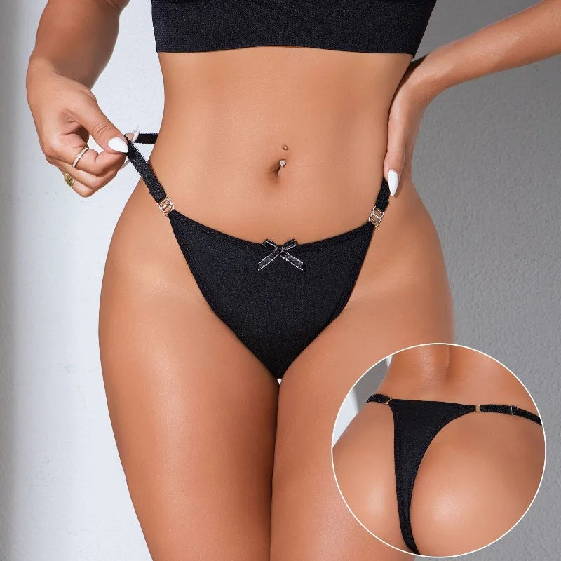 1pcs Low-Rise Sexy Women G-string Solid Bow Decor Elegant Women's Underwear Sexy Lingerie Comfortable Breathable Lady Thongs