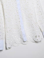 Spring Women Summer White Lace Dress Set Hollow Out Embroidery Shirt Skirt 2 Pcs Robe Outfits Single Breasting Cotton Maxi Dress