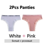 FINETOO 2Pcs/Set Women Cotton Brazilian Panties Plus Size M-2XL Lingerie Sexy Lace Underwear Low Rise Girls Intimates Underpants