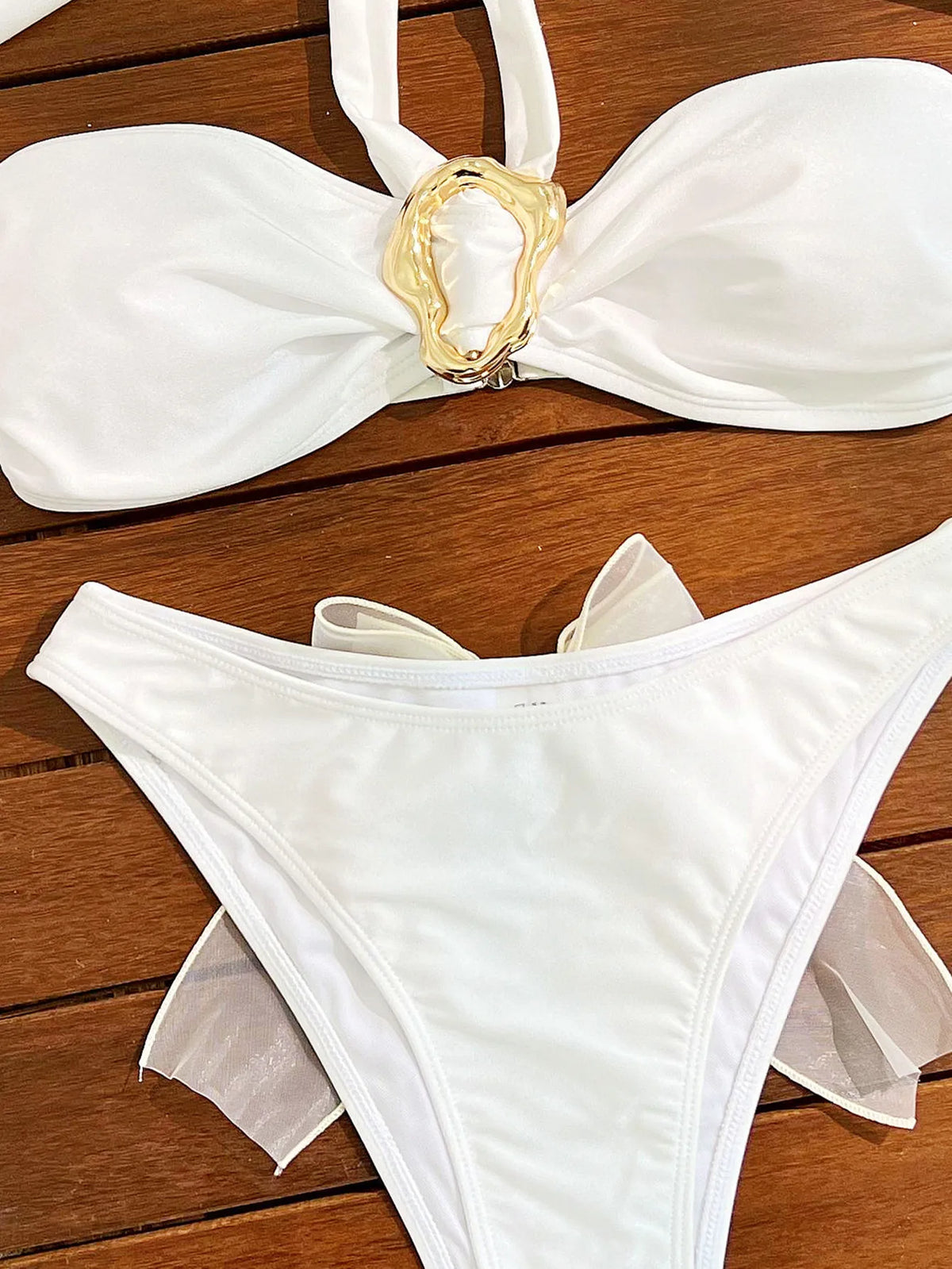 2025 New Sexy Swimsuit Metal Accessories Hollow Bikini Solid Color Tube Top Strap Women's Swimsuit Maillot De Bain 2 Pièce Femme