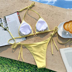 Cute Yellow String Halter Triangle Micro Bikini Thong Femmes Sexy Swimsuit Women Flower Swimwear 2026 Bikinis Sets Bathing Suit
