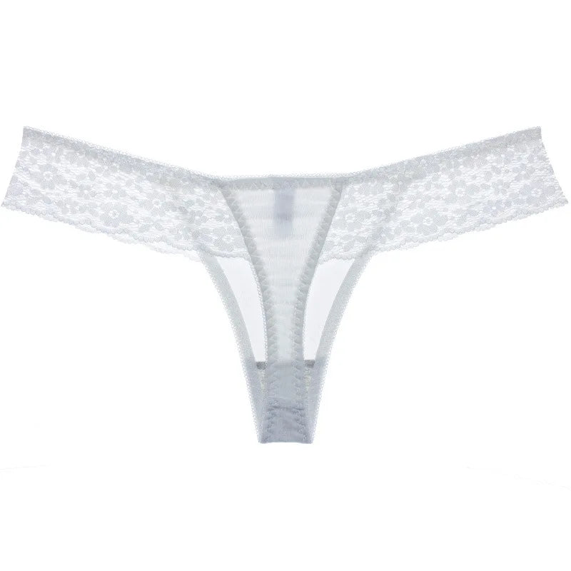 See-through Mesh Yarn Women's T-back Embroidery Lace Edge Ladies Thongs Sexy Low-waisted T-pants Seamless Female G-string