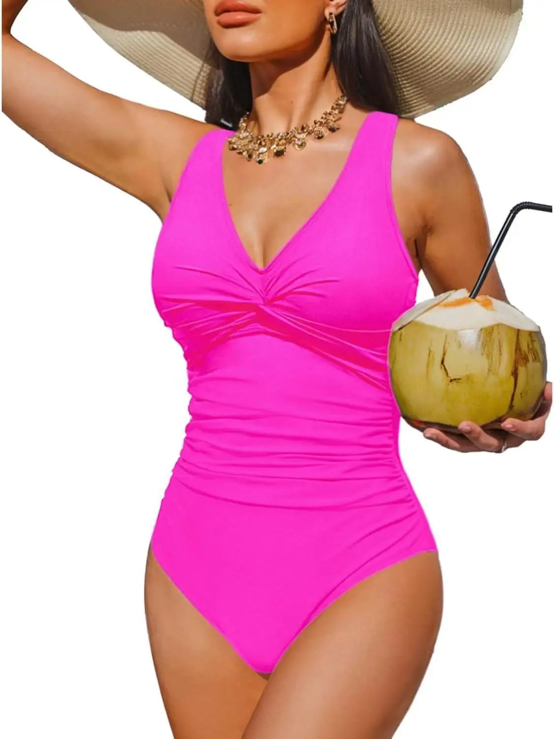 S - XXL Twist Front V Neck Female Swimwear One Piece Swimsuit Women Slim Monokini Backless Bathing Suit Swim Beachwear Bodysuit