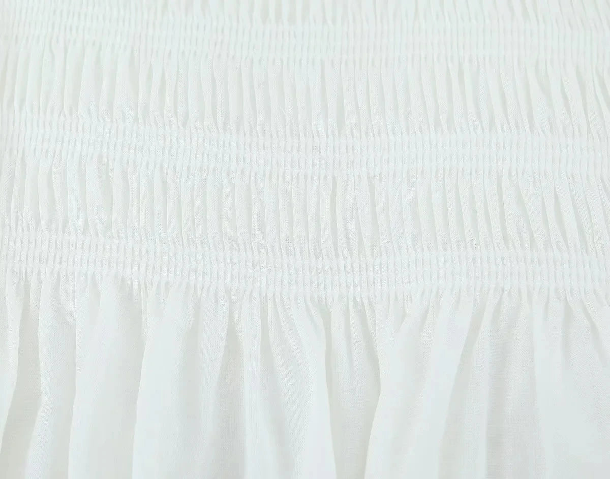 Foridol White Summer Linen Women Blouse Off Shoulder Lantern Sleeve Short Blouse Top 2025 Spring Smocked Pelpum Top New