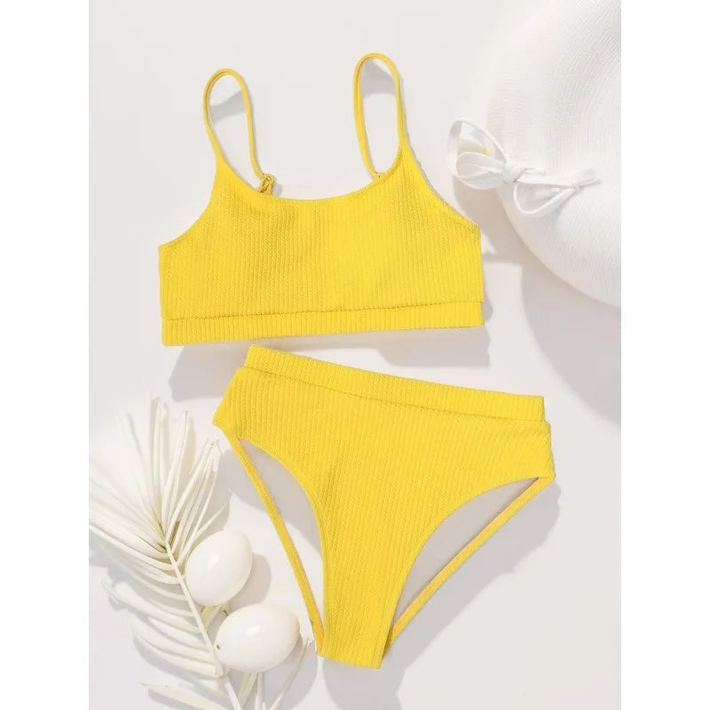 New Spiral Pit Strip U-Shaped High-Waisted Bikini Sexy Swimsuit Swimsuit Women Lightweight Fashion Classic Versatile Simple