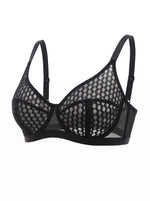Women Black Mesh Bra Unlined Lightweight Air Flow Breathable Sexy Lace Underwire Balconette Lingerie with Sheer Cup YS2814