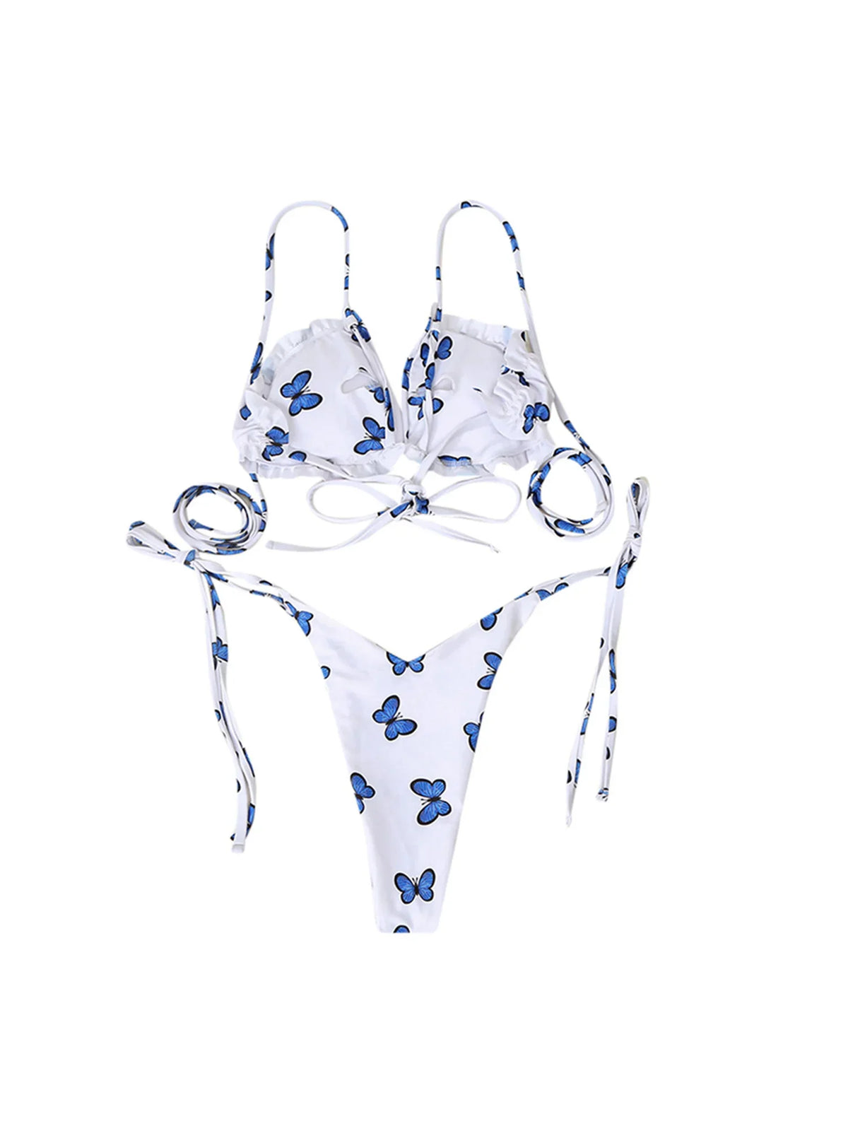Trendy Women s Two-Piece Swimsuit Stylish Floral Butterfly Geometric Camouflage Print Bikini Set with Lace-Up Back Detail