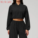 Women Loose Short Yoga Jacket Sun Protection Outdoor Fitness Coat Female Casual Long Sleeve Sports Shirts Gym Workout Jacket