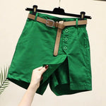 Women Skirt Shorts Above Knee Length High Waist Fake Two Piece Button Decor Side Split Pockets Straight Streetwear