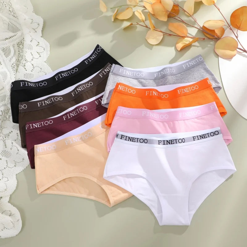 FINETOO 4Pcs Women'sCotton Panties Sexy Breathable Low WaistBriefs Letter Straps Underwear Soft Stretch Comfortable Lingerie