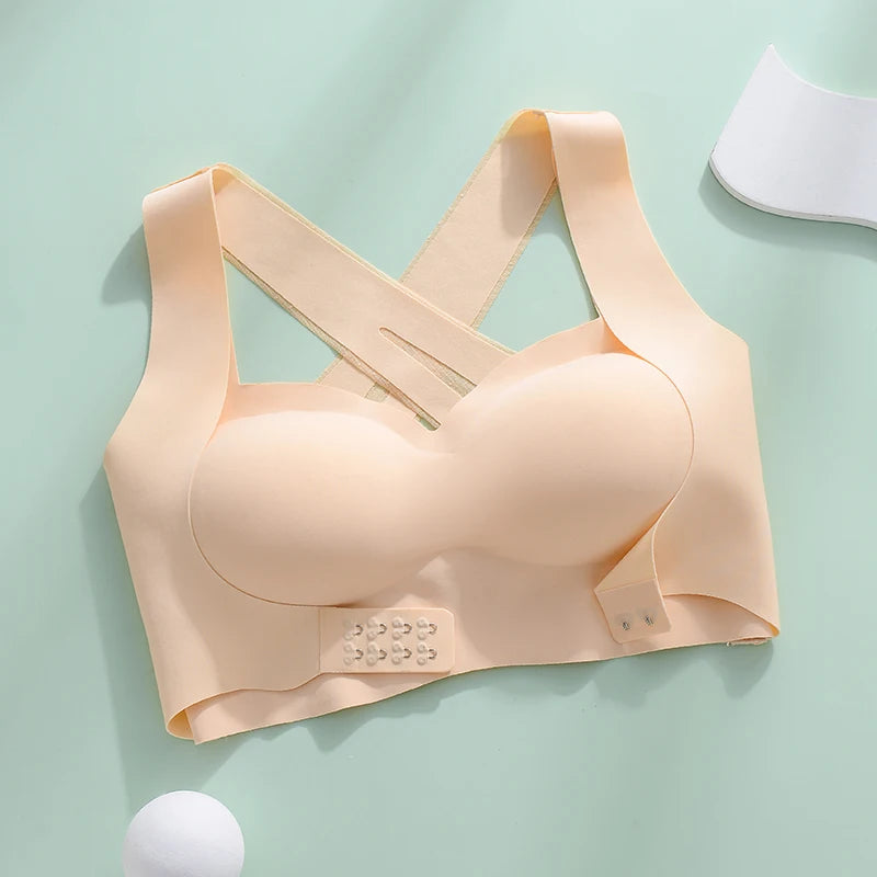 M-6XL Vest Women Seamless Underwear 2 In 1 Solid Adjustable Underwireless Bra Front Buckle Sexy Latex Shapers Humpback Corrected