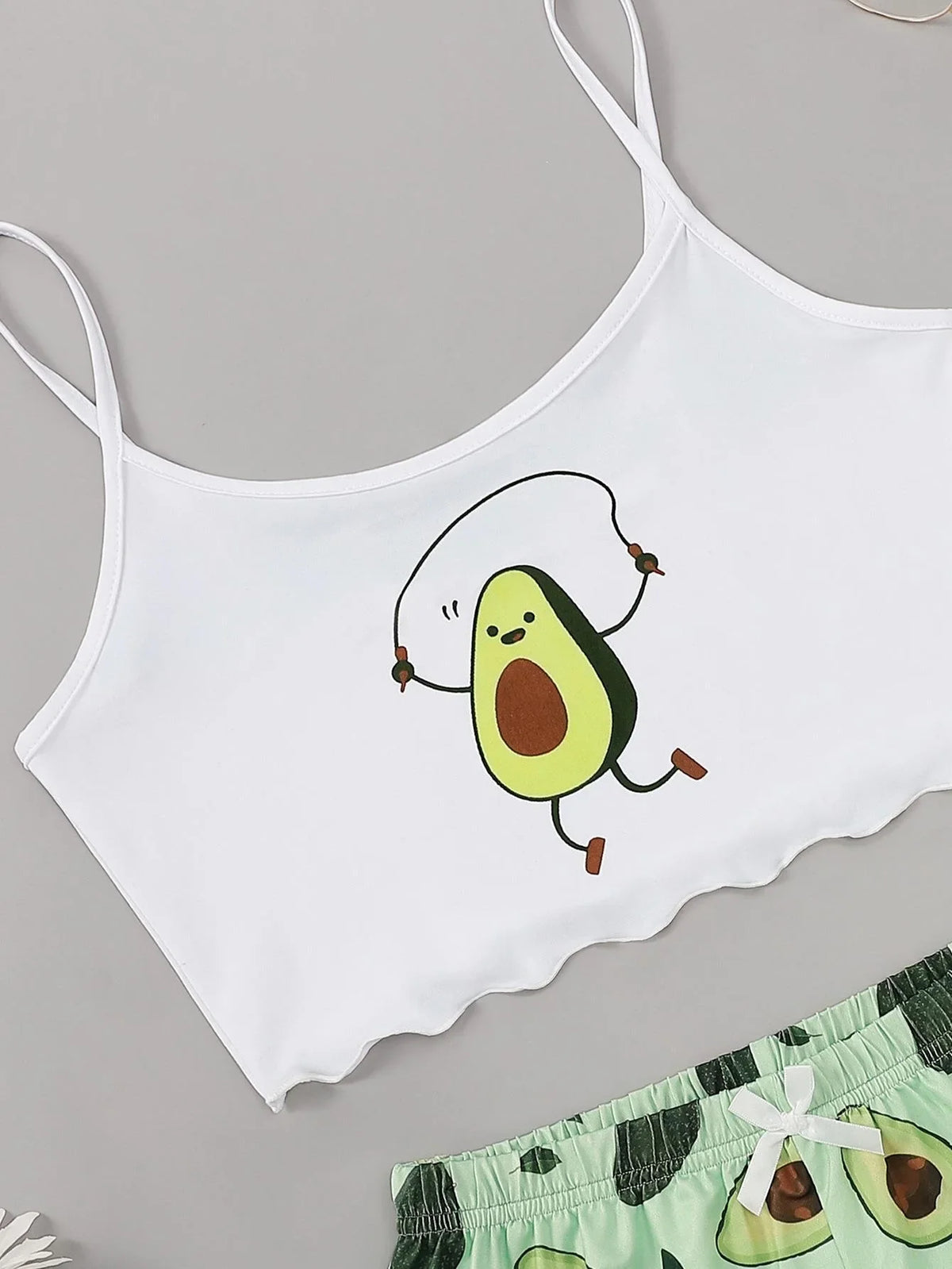 Avocado Print Camisole with Shorts Set Sleepwear Women Summer Pajamas Casual Sexy Lingerie Nightie Homewear Underwear