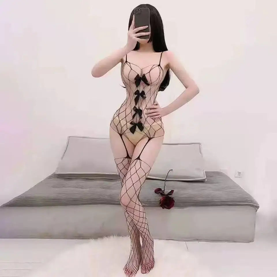 Plus Sexy Lace Lingerie Women's Transparent Catsuit Open Crotch Body Stockings For Sex Sling Halter Backless Teddies Bodysuits
