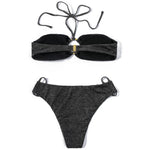 ZTVitality Shiny Black Women Swimsuit Sexy Bikini 2022 New Arrival Halter Padded Bandage Ring Beach Swimwear Brazilian Biquini