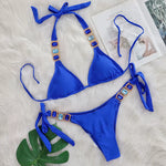 DEKA Sexy Crystal Diamond Swimwear Rhinestone Bikini Set Women Luxury Black Push Up Bandage Thong Swimsuit Beach Bathing Suit
