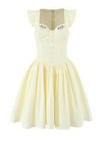 Floral Embroidery Cotton Summer Women's Dress Sleeveless Buttons Decor Short Mini Dress Elegant Yellow A-line New in Dress 2025