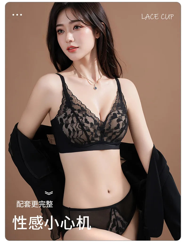 Japanese Sexy Spitze Büstenhalter ohne Bügel, Push Up für kleine Brust, Seitlich glättend, Anti-Sagging, Neu Bestseller MOYISU B