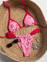 Sexy Red Plaid Floral Print Bikini Set Push Up Bra Pleate Thong Swimsuit Women 2026 Summer Bathing Suit Holiday Swimwear Biquini