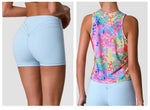 Sports Training Fitness Set Women Summer Ice Tie Dye Gradient Floral T Shirts High Elasticity Hip Lifting Shorts Yoga Sets
