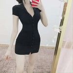 South Korea 2023 New Spring/Summer Dress Small Sexy Slim Fit Temperament Tight Short Sleeve Slim Wrap Hip Short Dress IDEI