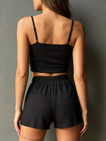 Women’s Ribbed Cami Shorts Pajama Set, Solid Color Spaghetti Strap Two-Piece Summer Loungewear for Home and Casual Wear