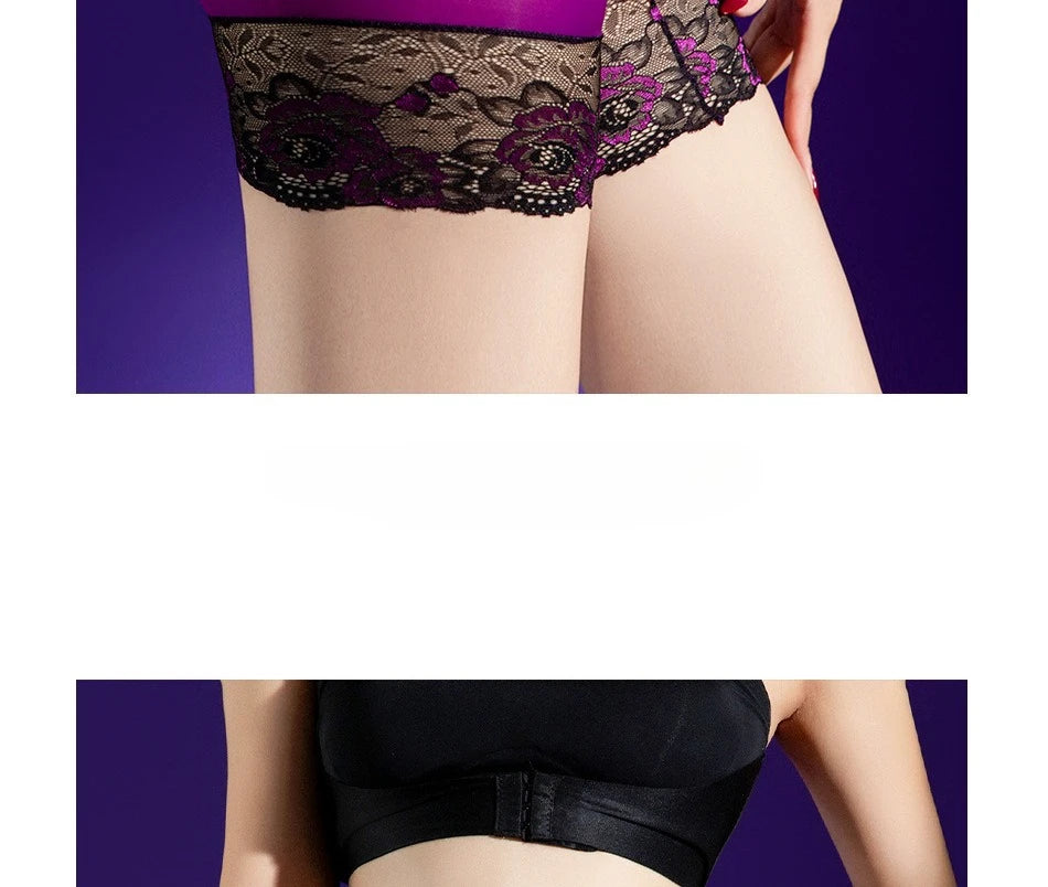 High Lace Waist Sexy Panties 5D Oil Shiny Glossy Sheer See Through Boxers Package Hip Boyshort Woman Safety Shorts Underwear