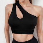 Women Sports Bra Asymmetric One Shoulder Hollow Out Design Yoga Bralette Seamless Breathable Workout Underwear For Gym Running