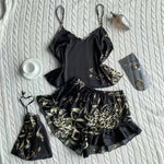 Elegant Floral Print Cami Tops Ruffle Hem Shorts Pajama SetWomen's Sleepwear Loungewear