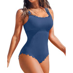 S - XXL 11 Colors Ribbed Frilled Women Swimwear One Piece Swimsuit Female Backless High Leg Cut Bather Bathing Suit Swim K7097