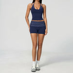 Quick Drying Polka Dot Patchwork Yoga Sets Women Hanging Neck Slim Shockproof Sports Tank Top Gym High Waist Shorts Fitnss Suit