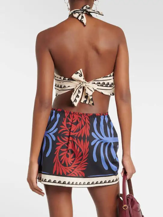 Bohemian Print Halter Neck Mini Dresses Women Sexy Backless Leace-up Beach Vacation Dress Fashion Beachwear Vestidos Summer New