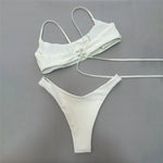 Brown Bandeau Micro Bikini Set Back String Lace-up Sexy Swimsuit Solid Swimwears Woman 2026 High Cut Bathing Suit Bikinis Femmes