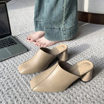 Comemore Baotou Half Slippers Women Square Head High Heels Shoes Fashion Outside Wear Thick Heel Solid Color Mules Slides Shoes