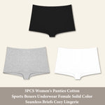 3PCS Women's Panties Cotton Seamless Sports Boxers Underwear Female Solid Color Briefs Cozy Lingerie Intimate Underpants XS-XL