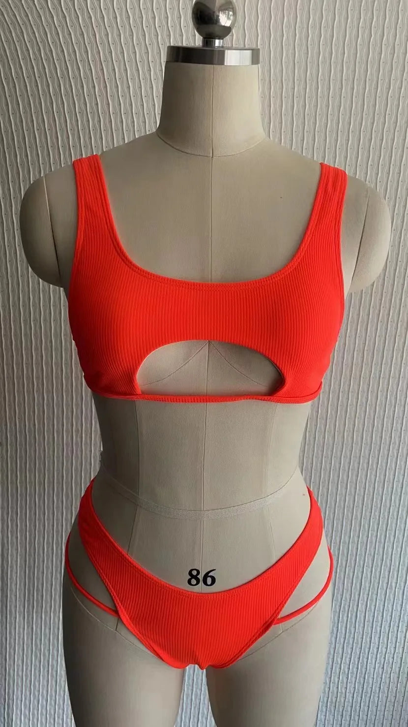 Micro Bikini 2022 Sexy Women Swimsuit Female Rib Bikini Set Push Up Women Swimwear Brazilian Biquini Cut Out Neon Bathing Suit