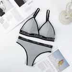Women's Ribbed Wireless Triangle Bralette and Thong Set Low Rise Panties Daily Wear Comfort Underwear Ladies Sexy Lingerie Set