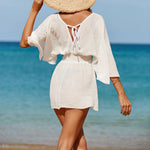 New Sexy V Neck Long Sleeve Backless Chiffon Tunic Beach Cover Up Beach Cover-ups Beach Dress Beach Wear Beachwear V3840