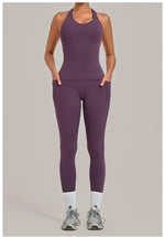 Women's Seamless Yoga Sets Sports Fitness Hip-lifting High Waist Pant Sleeveless Backless Suits Workout Running Leggings Sets