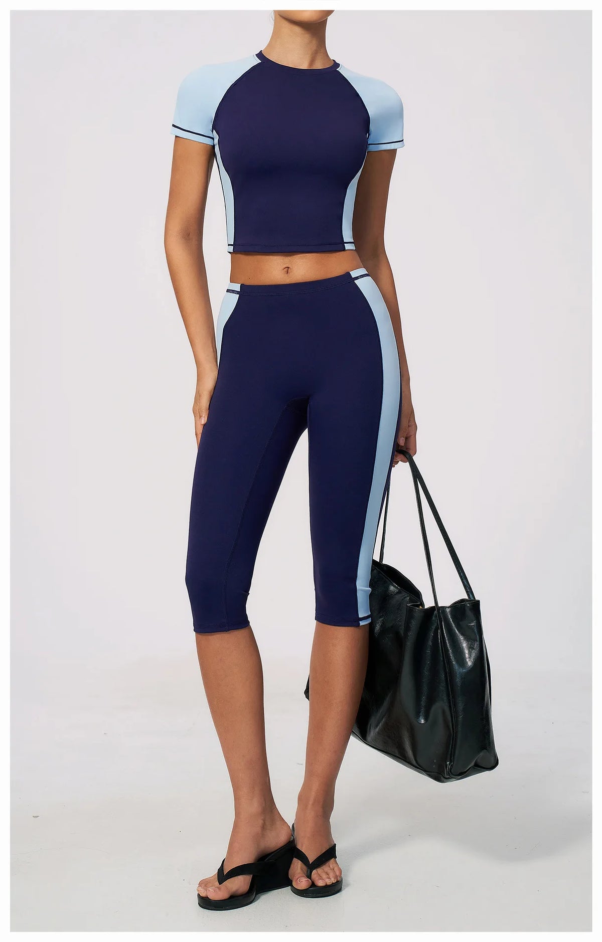 Color Blocking 2PCS Yoga Set Women's Tracksuit Short Sleeve O Neck Sports T Shirts High Waist Cropped Pants Tight Fitness Suits
