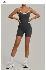 Spring/summer Women's Contrasting Yoga Jumpsuit Hollow Out Cross Back Camisole One Piece Sports Suit Hip Lifting Fitness Romper
