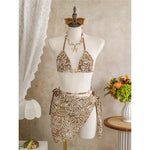 With Sarong Halter Printed Bikini Women Swimwear Female Swimsuit Padded Bather Bathing Suit Swim Three-pieces Bikini set K8073