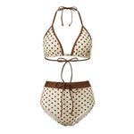 Women's Dots Printed Bikini Set Beaded Swimwear Halter Bikini Tops with High Waisted Swim Shorts for Pool Beach Bathing Suits