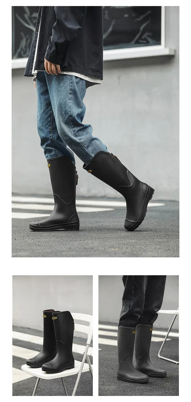 Women's Rain Boots Anti Slip Thick Soles Outdoor Long Tube Rain Boots Waterproof Fashion Wear-resistant Kitchen Women's Boots