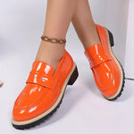 Patent Leather Thick Heels Loafers Women Spring New Mixed Color Med Heel Office Pumps Woman Plus Size 43 Slip On Single Shoes