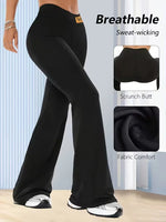 Women's Spring Summer Black Retro Wide-Leg Flare Pants, High-Waisted Slim-Fit Elastic Waist Casual Trousers, Season-Ready ,Jeans